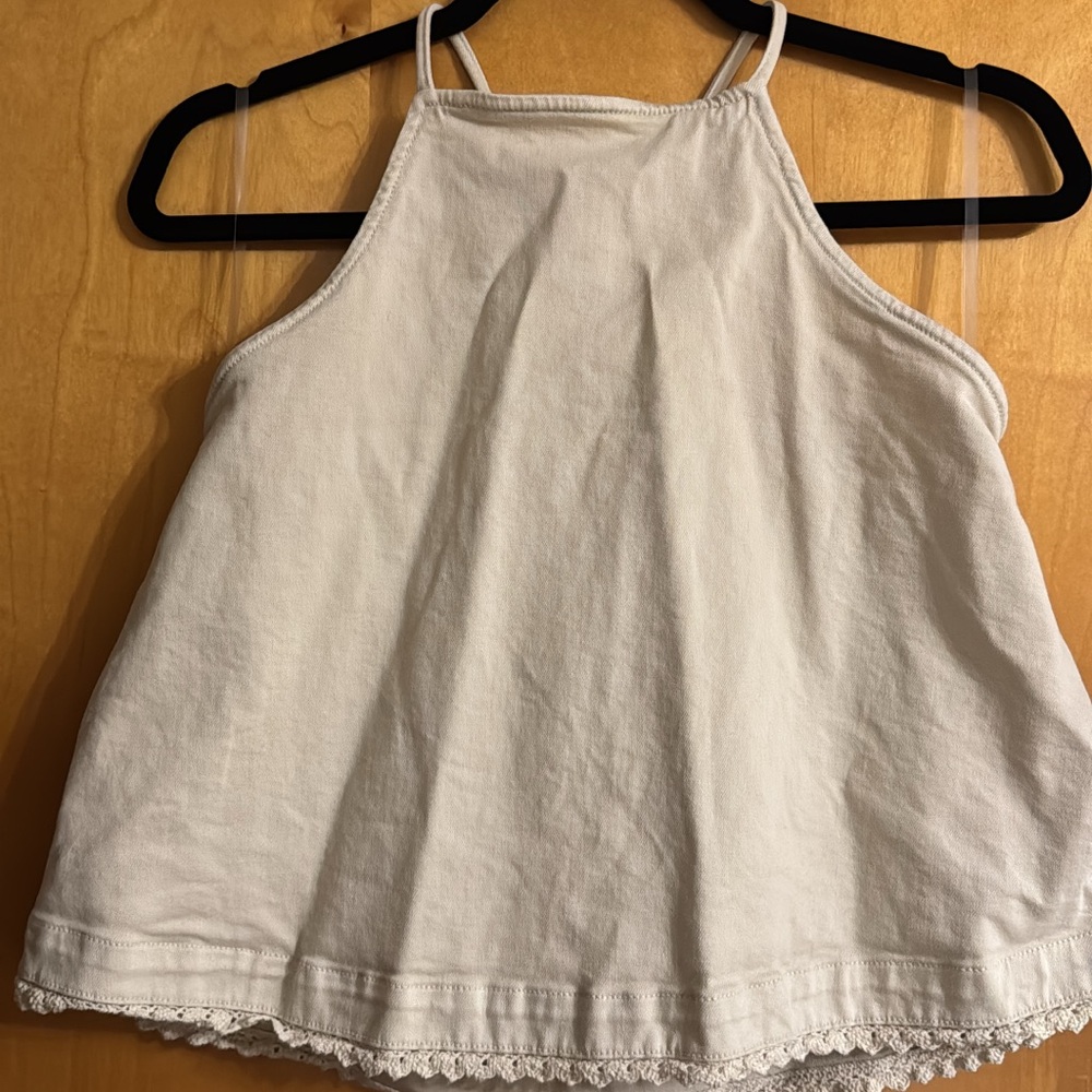 White Halter Top with Lace Trim